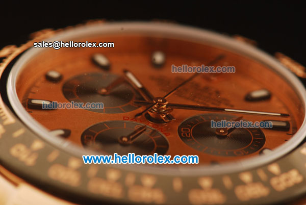 Rolex Daytona Chronograph Swiss Valjoux 7750 Automatic Rose Gold Case and Rose Gold Dial with PVD Bezel-Rose Gold Strap - Click Image to Close